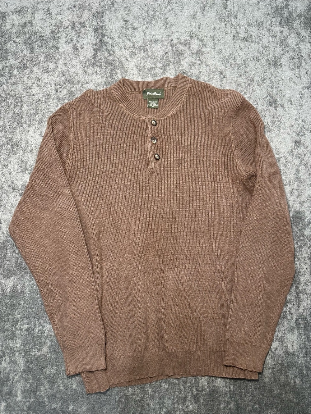 Eddie Bauer Men's Brown Crewneck Henley Sweater
